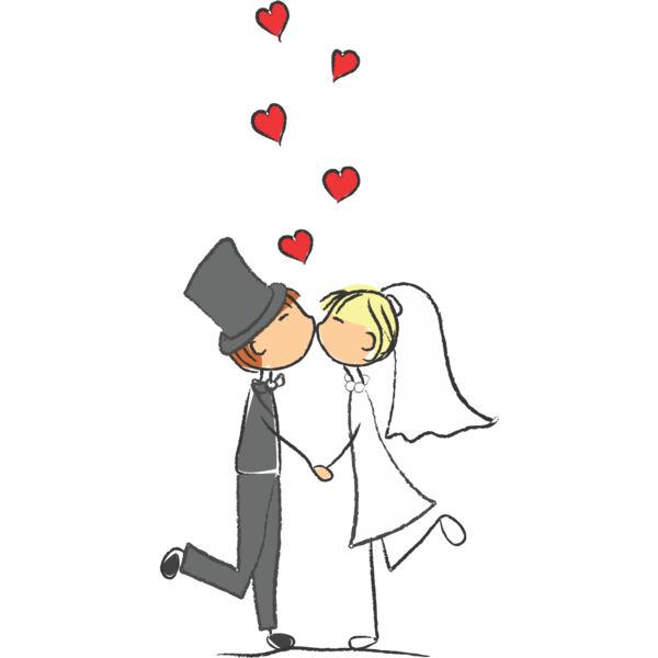 Cartoon Wedding Groom Bride Kiss 1 Thumbnail
