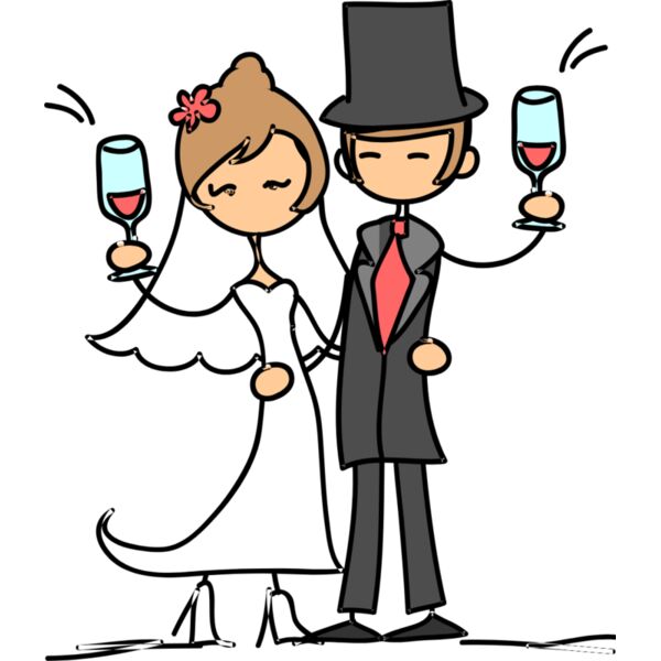 Cartoon Wedding Groom Bride Champagne Glasses 3 Thumbnail
